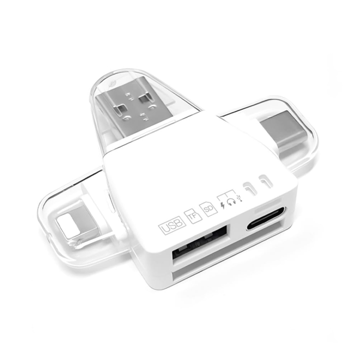 Cititor De Carduri 7 In 1 AdyMel®, Card Reader compatibil cu Apple, Samsung, Huawei, Xiaomi, Honor, USB 3.0, Adaptor cu Mufe tip Lighting, Type-C, Micro SD si SD, Alb [1]