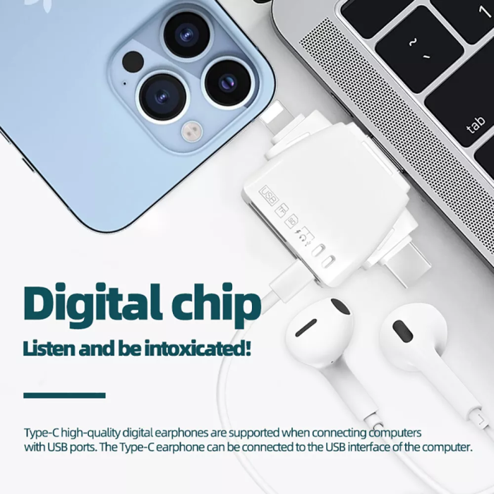 Cititor De Carduri 7 In 1 AdyMel®, Card Reader compatibil cu Apple, Samsung, Huawei, Xiaomi, Honor, USB 3.0, Adaptor cu Mufe tip Lighting, Type-C, Micro SD si SD, Alb [4]