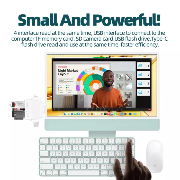 Cititor De Carduri 7 In 1 AdyMel®, Card Reader compatibil cu Apple, Samsung, Huawei, Xiaomi, Honor, USB 3.0, Adaptor cu Mufe tip Lighting, Type-C, Micro SD si SD, Alb [3]