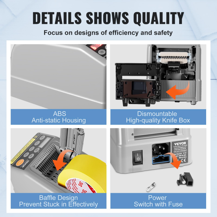 Dispenser automat cutter electric Vevor®, banda adeziva, banda satin, banda hartie, banda scotch, capacitate de taiere duala, setari de lungime personalizabile, priza eu, afisaj digital, mod automat si manual, cutter banda profesional [4]
