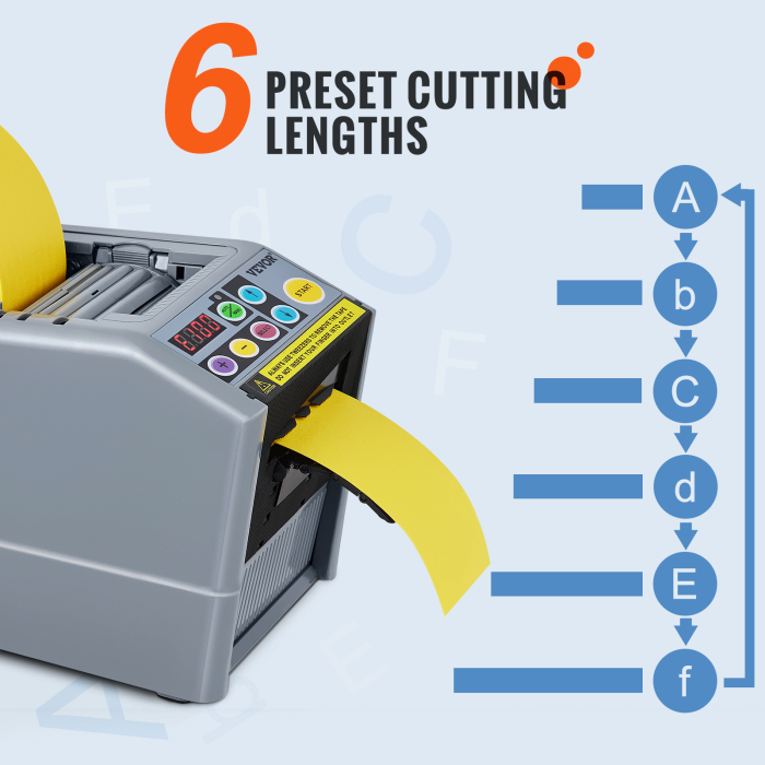 Dispenser automat cutter electric Vevor®, banda adeziva, banda satin, banda hartie, banda scotch, capacitate de taiere duala, setari de lungime personalizabile, priza eu, afisaj digital, mod automat si manual, cutter banda profesional [8]