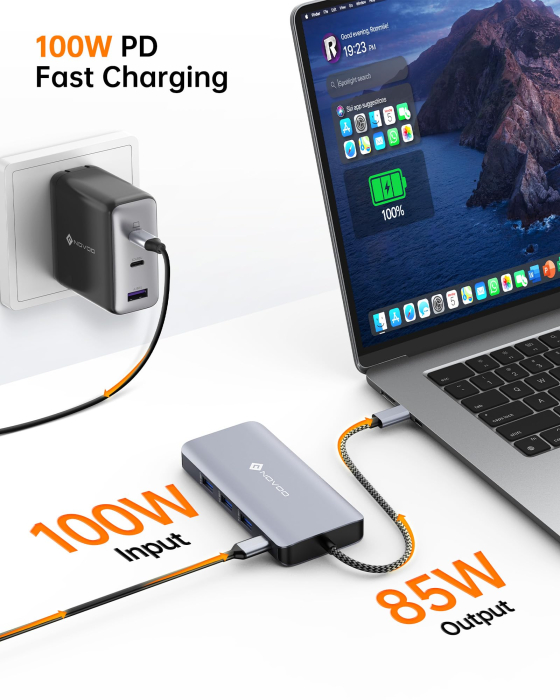 Docking Station USB-C NOVOO® RM11 Pro+, Adaptor hub 11 in 1, Triple Display 8K DP + Dual 4K HDMI, 100W PD, RJ45 Gigabit, 3x USB 3.0, USB 2.0, SD/TF, Compatibil Laptop, MacBook, Windows [2]