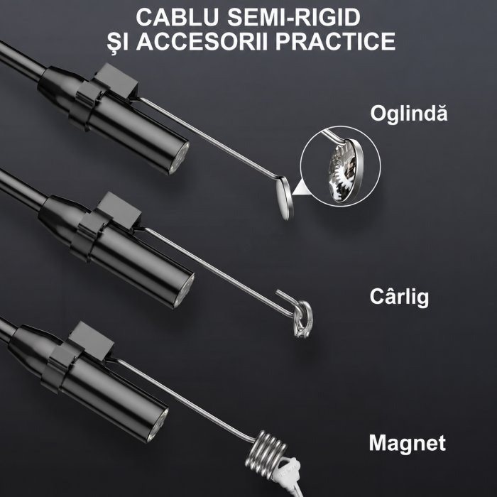 Endoscop industrial HANMATEK® 1080P – IP67, cablu 5 m, ecran 4,3", LED reglabil. [7]