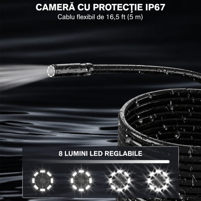 Endoscop industrial HANMATEK® 1080P – IP67, cablu 5 m, ecran 4,3", LED reglabil. [5]