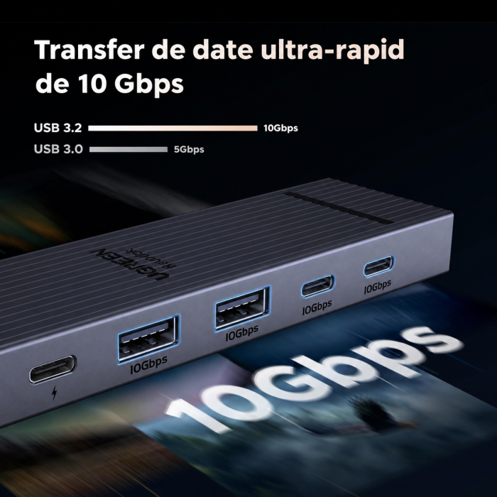 AM288 - Hub USB-C UGREEN 6 in 1 Revodok Pro 10 Gbps cu HDMI 4K@60Hz – Adaptor USB-C cu 2 x USB-A 3.2 si 2 x USB-C 3.2, PD 100W, Aliaj Aluminiu, Gri [3]