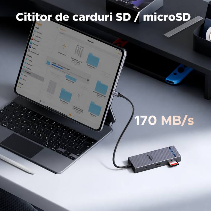 AM289 - Hub USB-C UGREEN Revodok Pro 108, 8 in 1 , HDMI 4K 60Hz, PD 100W, USB 3.2 10Gbps, cititor SD/TF, adaptor docking station pentru laptop MacBook, Windows, Android [5]