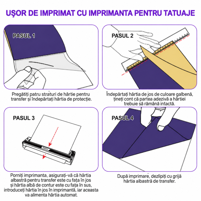 AM286 - Imprimanta Termica 2 in 1 Tatuaje + A4, Bluetooth, Fara Cerneala, Autonomie 300 Pagini, Usb, Portabila, Compatibila iOS Android Laptop [7]