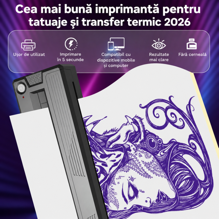 AM286 - Imprimanta Termica 2 in 1 Tatuaje + A4, Bluetooth, Fara Cerneala, Autonomie 300 Pagini, Usb, Portabila, Compatibila iOS Android Laptop [3]