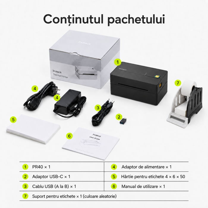 AM298 - Imprimanta Termica pentru Etichete si AWB-uri 100x150 mm, 4 x 6, Compatibila Etichete Format A6, Portabila, 203 DPI, Fara Cerneala, Toner, Conectare Bluetooth si USB, Compatibila iOS, Android, Windows [2]