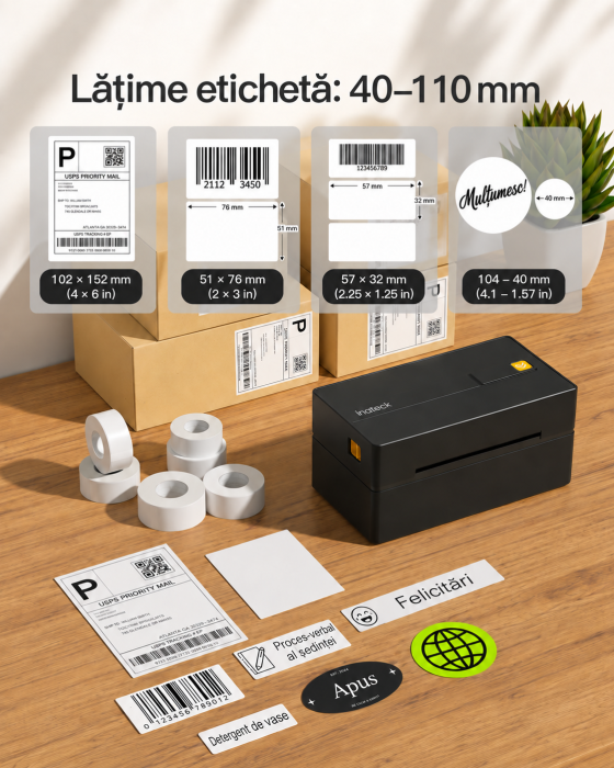 AM298 - Imprimanta Termica pentru Etichete si AWB-uri 100x150 mm, 4 x 6, Compatibila Etichete Format A6, Portabila, 203 DPI, Fara Cerneala, Toner, Conectare Bluetooth si USB, Compatibila iOS, Android, Windows [5]