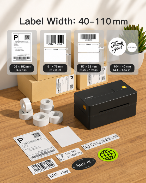 Imprimanta Termica pentru Etichete si AWB-uri 100x150 mm, 4 x 6, Compatibila Etichete Format A6, Portabila, 203 DPI, Fara Cerneala, Toner, Conectare Bluetooth si USB, Compatibila iOS, Android, Windows, MacOS, Negru [5]