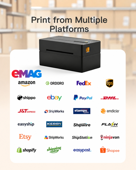 Imprimanta Termica pentru Etichete si AWB-uri 100x150 mm, 4 x 6, Compatibila Etichete Format A6, Portabila, 203 DPI, Fara Cerneala, Toner, Conectare Bluetooth si USB, Compatibila iOS, Android, Windows, MacOS, Negru [7]