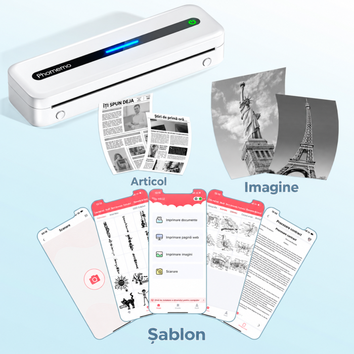 Phomemo M832 – Imprimanta portabila wireless A4, autocolante si etichete, alb. [6]