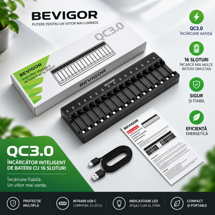 Incarcator Inteligent 16 Acumulatori AA/AAA, USB-C QC3.0 [2]