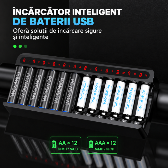 Incarcator Inteligent 12 Acumulatori AA/AAA, Ni-MH, USB 5V [6]