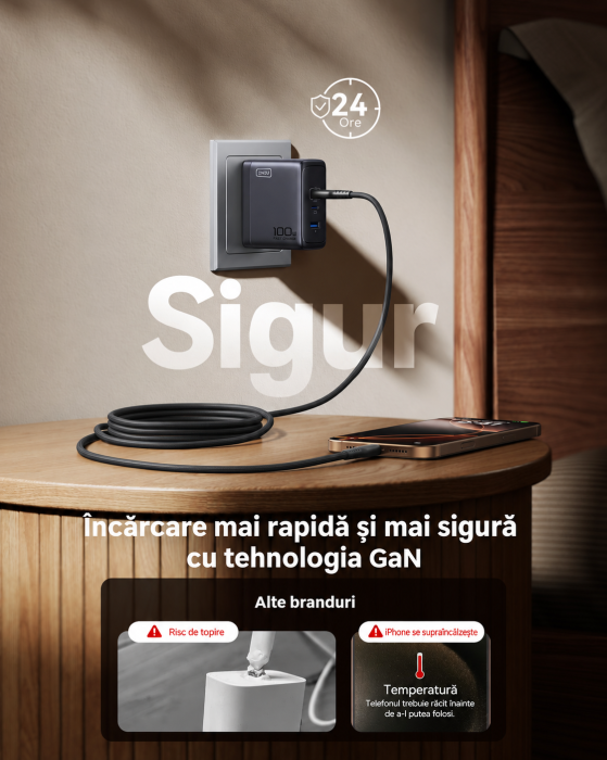 Incarcator retea 100W GaN, 3 Porturi Fast Charge Simultan, pentru telefon sau Laptop MacBook HP Lenovo, Cablu 100W Inclus, Compatibil iPhone 17 16 15, Samsung S25 S24 Ultra, iPad, Pixel, Switch [4]
