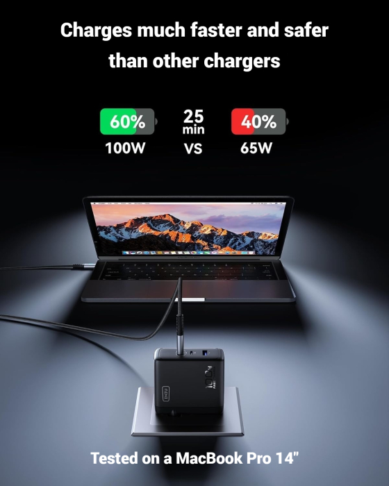 Incarcator retea 100W GaN, 3 Porturi Fast Charge Simultan, pentru telefon sau Laptop MacBook HP Lenovo, Cablu 100W Inclus, Compatibil iPhone 17 16 15, Samsung S25 S24 Ultra, iPad, Pixel, Switch [4]
