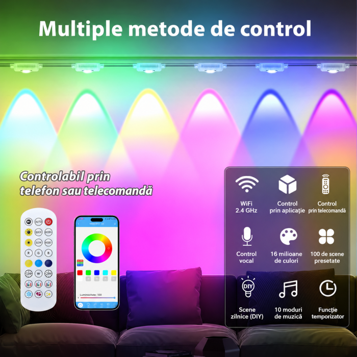 Instalatie LED Inteligenta RGBIC Exterior 15 m, Iluminat Permanent, Control prin Aplicatie si Telecomanda, IP67 pentru exterior [5]