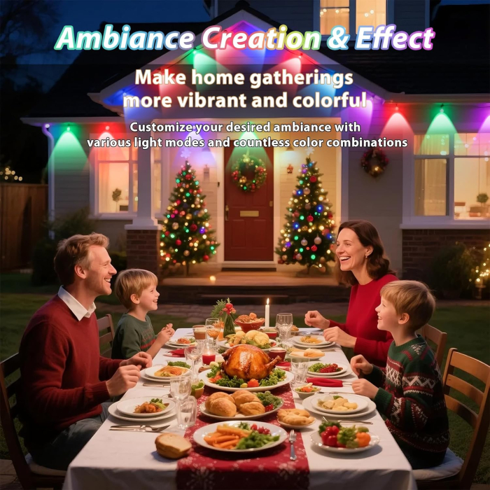 Instalatie LED Inteligenta RGBIC Exterior 15 m, Iluminat Permanent, Control prin Aplicatie si Telecomanda, IP67 pentru exterior [6]