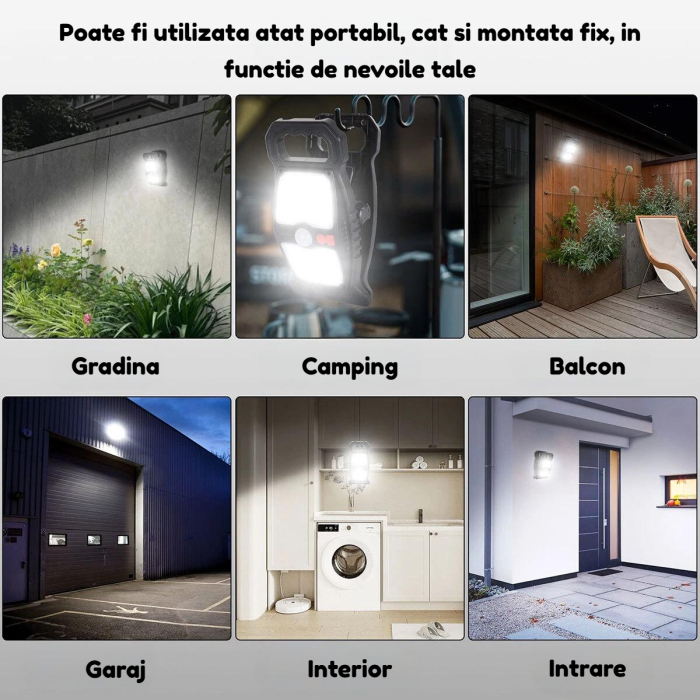 Lampa solara COB LED AdyMel® set 2 buc, cu senzor de miscare, clema, clip de prindere, lampi solare cu iluminare automata, reincarcare solara & USB Type-C, rezistenta la apa IP65, fara gauri, exterior [3]