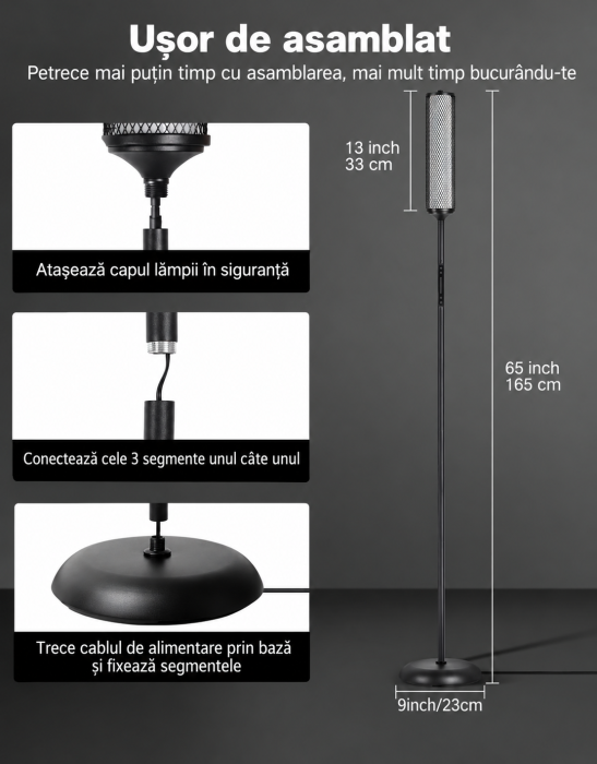 AM295 - Lampadar de podea RGBICW Smart LED , lampa de podea cu control app si telecomanda, 16M culori, 32 moduri, sincronizare muzica, veioza reglabila 2200K-6500K, 1500lm, Negru [9]