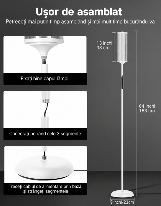 AM296 - Lampadar de podea RGBICW Smart LED , lampa de podea cu control app si telecomanda, 16M culori, 32 moduri, sincronizare muzica, veioza reglabila 2200K-6500K, 1500lm, Alb [9]