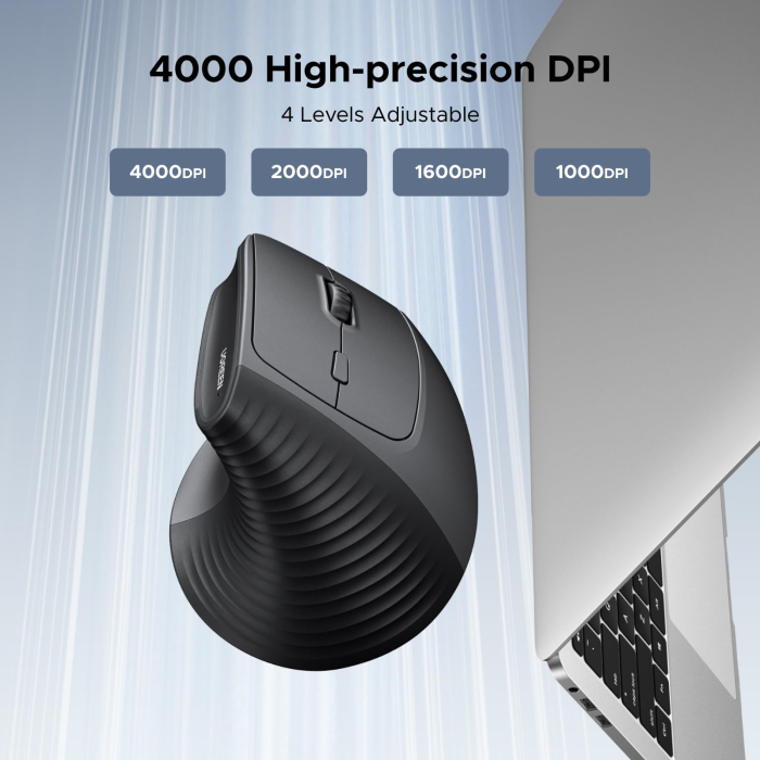 Mouse wireless UGREEN® design ergonomic vertical, M571P, 6 Butoane, 2.4GHz + BT 5.4, 1000/1600/2000/4000 dpi, compatibil cu Pc/Laptop/Tableta/Telefon Mobil, Negru [3]