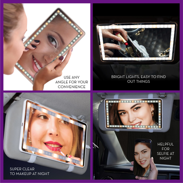 Oglinda cosmetica AdyMel®, portabila, pentru masina, deplasari, concedii, acumulator, LED, 3 moduri lumina, Alb [7]