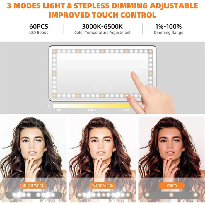 Oglinda cosmetica AdyMel®, portabila, pentru masina, deplasari, concedii, acumulator, LED, 3 moduri lumina, Alb [5]