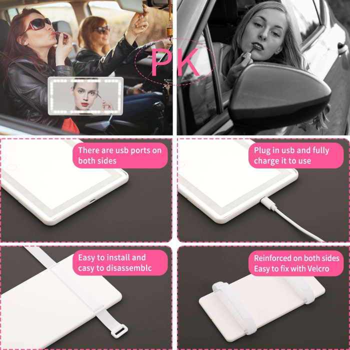 Oglinda cosmetica AdyMel®, portabila, pentru masina, deplasari, concedii, acumulator, LED, 3 moduri lumina, Alb [9]