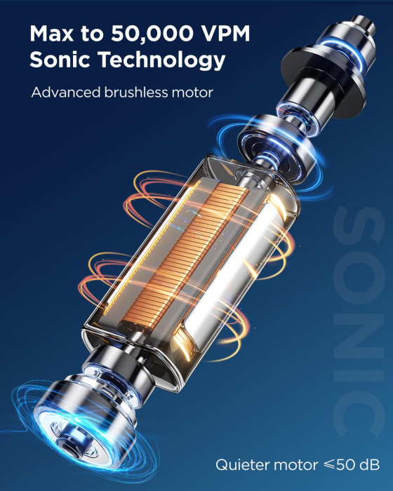 Periuta de dinti electrica sonica YTEATH PRO® pentru adulti si copii cu 5 moduri de curatare si 3 niveluri de intensitate, pana la 50000 vibratii pe minut, temporizator 2 minute, incarcare wireless, 8 capete incluse, cutie de calatorie, alba [6]