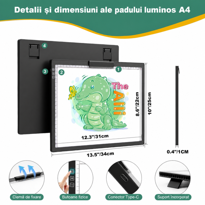 Placa de copiere A4 cu LED Adymel® – Diamond Painting, stand si geanta, negru. [3]