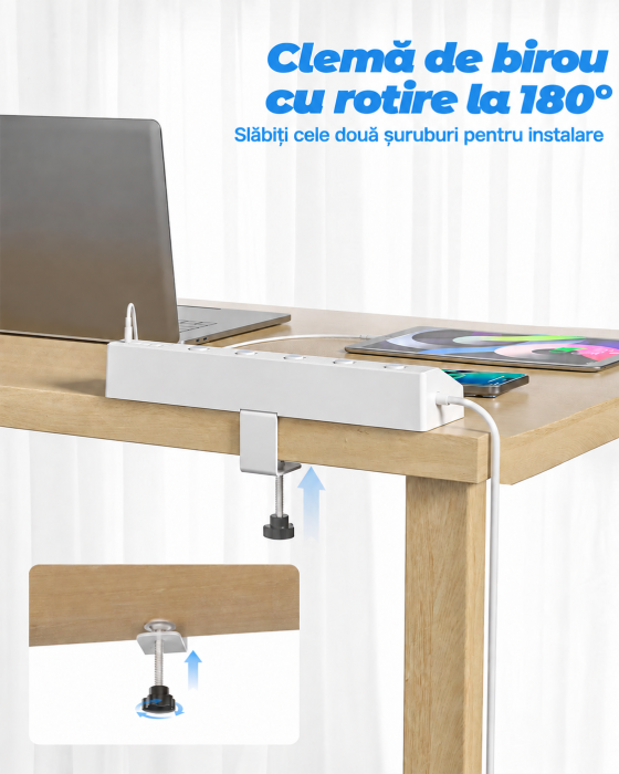 Prelungitor Birou 10-in-1 cu Clema, USB-C PD 30W, 4000W [5]