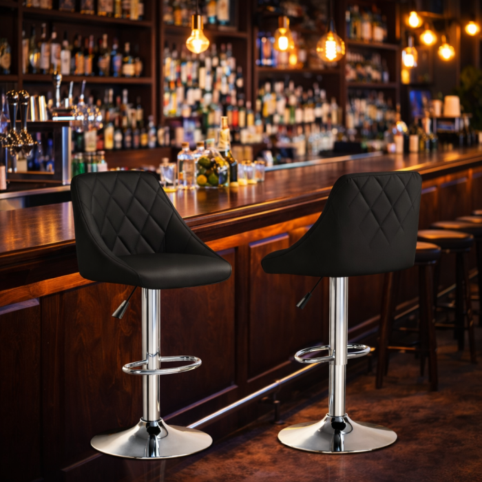 Set 2 scaune bar Premium, piele ecologica neagra, reglabile pe inaltime 82–103 cm, rotative 360°, cadru otel cromat, confortabile pentru bucatarie, bar sau dining, Gri [4]