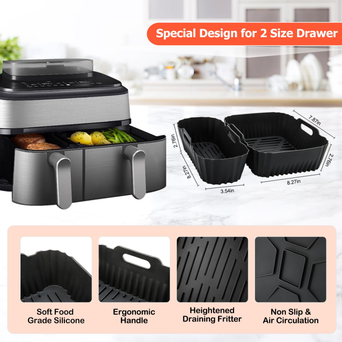 Set Accesorii Air Fryer 22 Piese, 3L + 6L, Silicon + Inox, Compatibil Philips Dual Basket 3000/5000, Ninja, Cosori, 9L [3]