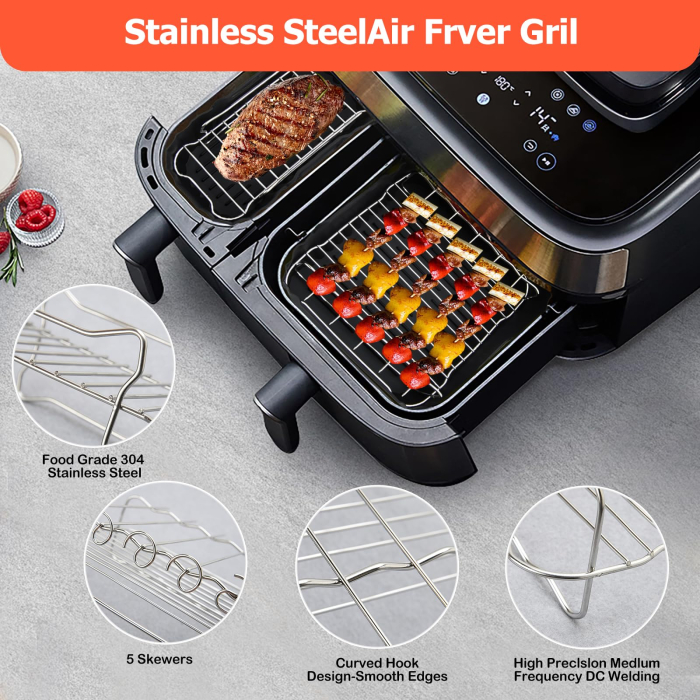 Set Accesorii Air Fryer 22 Piese, 3L + 6L, Silicon + Inox, Compatibil Philips Dual Basket 3000/5000, Ninja, Cosori, 9L [5]