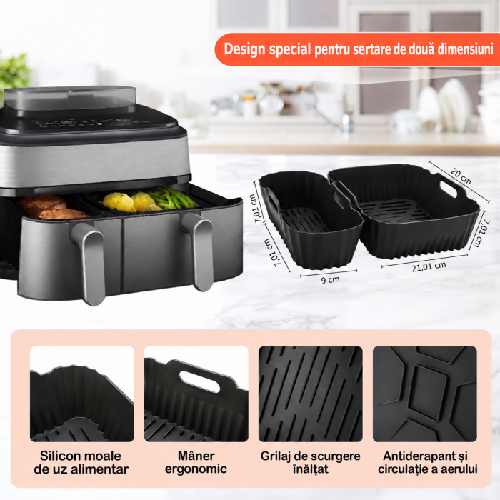 Set Accesorii Air Fryer 22 Piese, 3L + 6L, Silicon + Inox, Compatibil Philips Dual Basket 3000/5000, Ninja, Cosori, 9L [7]