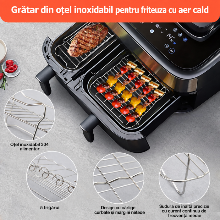 Set Accesorii Air Fryer 22 Piese, 3L + 6L, Silicon + Inox, Compatibil Philips Dual Basket 3000/5000, Ninja, Cosori, 9L [3]