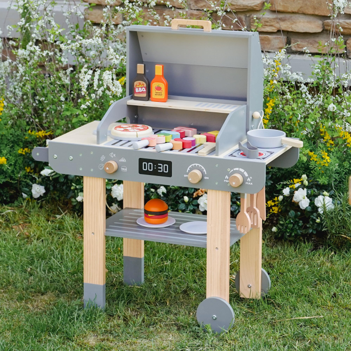 Set de joaca gratar din lemn pentru copii – jucarie BBQ realista cu accesorii si alimente – de la 3 ani – perfect pentru jocuri de rol si micii bucatari [1]