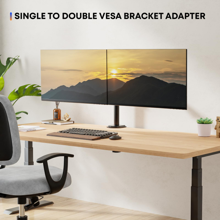 Suport 2 Monitoare 13–27 Inch pentru perete 10 kg/Brat, VESA 75/100, Reglabil, Rotire 180°, Inclinare, Adaptor Dual pentru brat monitor, Transforma Suportul Single in Dual, Negru [6]