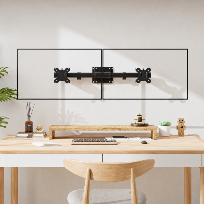 Suport 2 Monitoare 13–27 Inch pentru perete 10 kg/Brat, VESA 75/100, Reglabil, Rotire 180°, Inclinare, Adaptor Dual pentru brat monitor, Transforma Suportul Single in Dual, Negru [1]