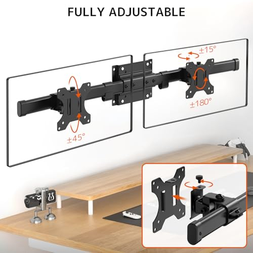 Suport 2 Monitoare 17–35 Inch pentru perete 10 kg/Brat, VESA 75/100, Reglabil, Rotire 180°, Inclinare, Adaptor Dual pentru brat monitor, Transforma Suportul Single in Dual, Negru [3]