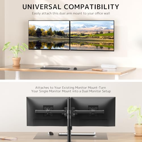 Suport 2 Monitoare 17–35 Inch pentru perete 10 kg/Brat, VESA 75/100, Reglabil, Rotire 180°, Inclinare, Adaptor Dual pentru brat monitor, Transforma Suportul Single in Dual, Negru [5]