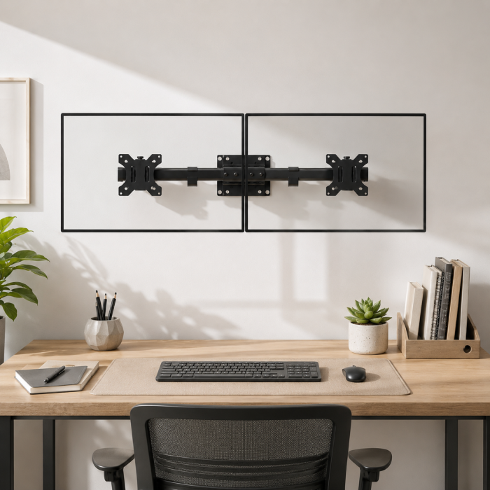 Suport 2 Monitoare 17–35 Inch pentru perete 10 kg/Brat, VESA 75/100, Reglabil, Rotire 180°, Inclinare, Adaptor Dual pentru brat monitor, Transforma Suportul Single in Dual, Negru [1]