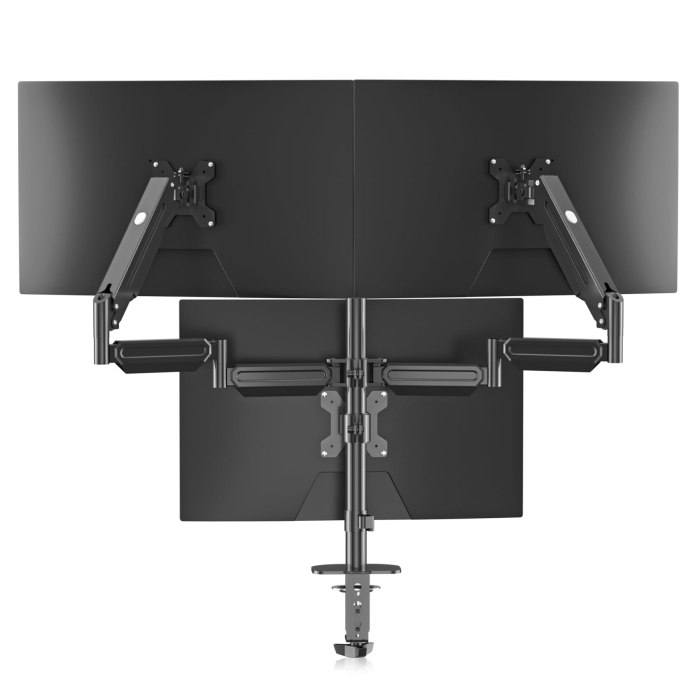 Suport 3 Monitoare Pholiten®, Premium 17–27 Inch, Brate pe Gaz, Reglabil pe Inaltime, Rotire 360°, VESA 75/100, 6 kg/Brat, Suport monitor, Suport 2 monitoare, Negru [6]