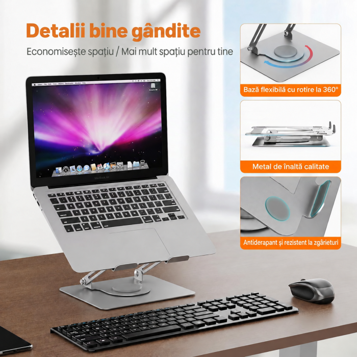 Suport Laptop 11-17 inch, Rotativ 360°, Reglabil, Pliabil, 5 kg [5]