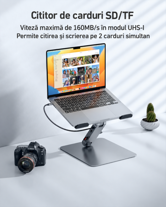 AM292 - Suport laptop cu docking station USB-C 7 in 1 BENFEI, HDMI 4K 60Hz, PD 100W, 10Gbps, cititor carduri SD/MicroSD, stand reglabil aluminiu, compatibil MacBook/XPS [5]