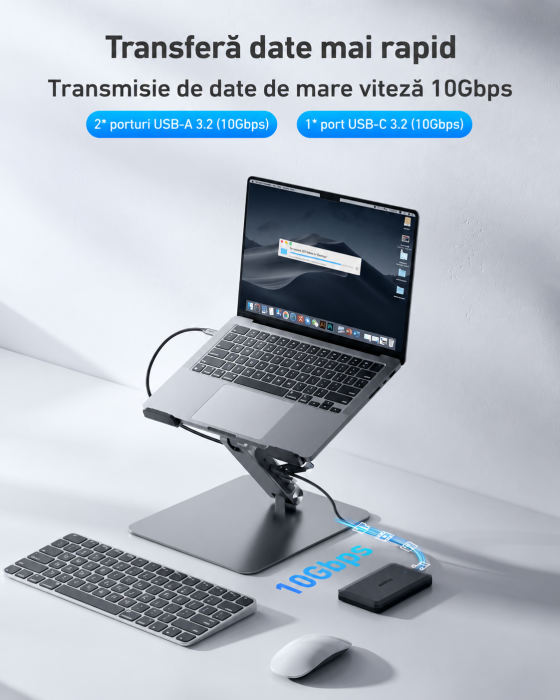 AM292 - Suport laptop cu docking station USB-C 7 in 1 BENFEI, HDMI 4K 60Hz, PD 100W, 10Gbps, cititor carduri SD/MicroSD, stand reglabil aluminiu, compatibil MacBook/XPS [4]