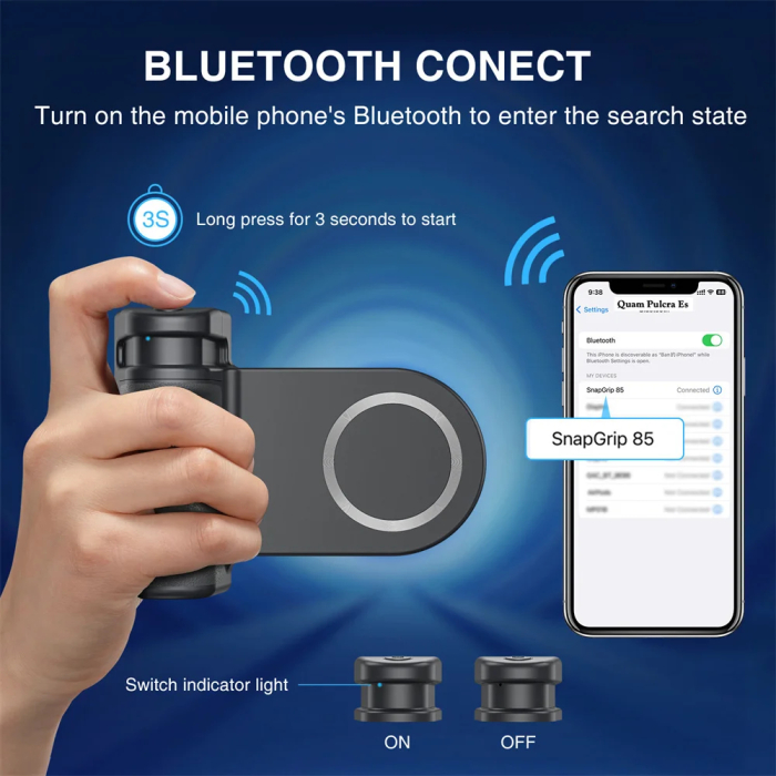 Suport magnetic telefon pentru captura poze AdyMel®, camgrip, cu conectatre bluetooth, telecomanda detasabila, snap, grip, universal, selfie stick, negru [4]