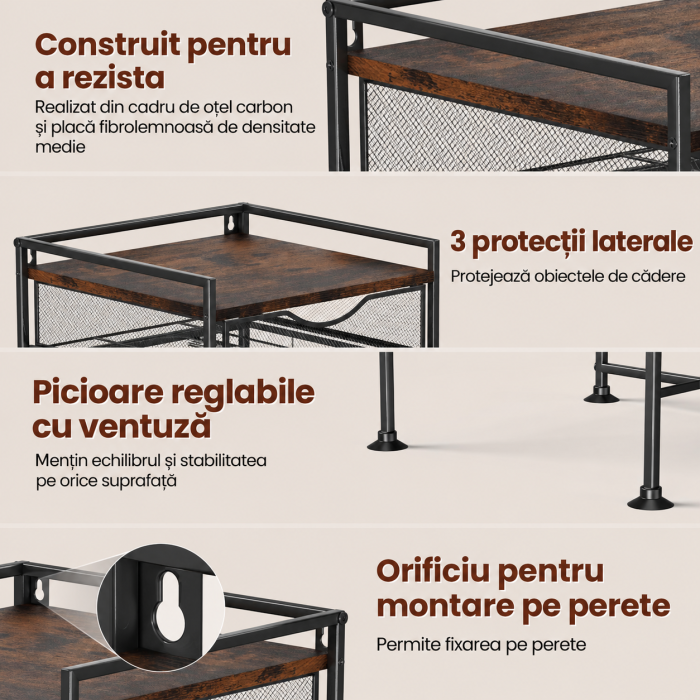 AM274 - Suport organizator bucatarie, suport cani, capsule cafea, ceai, zahar, statie aparat cafea cu sertar mare pentru depozitare si carlige extensibile, suport pentru 10 cani, organizator [3]